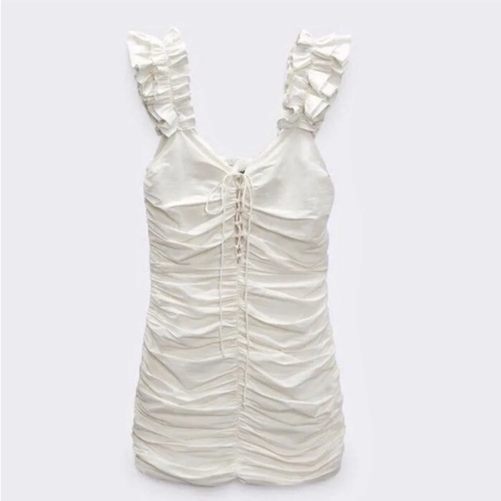Zara Cream Ruffled Mini Dress Medium - Picture 5 of 5